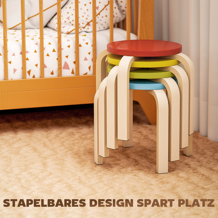 4 Stabelbare skamler med filtfodpuder, birkekrydsfiner, lakeret, farverig