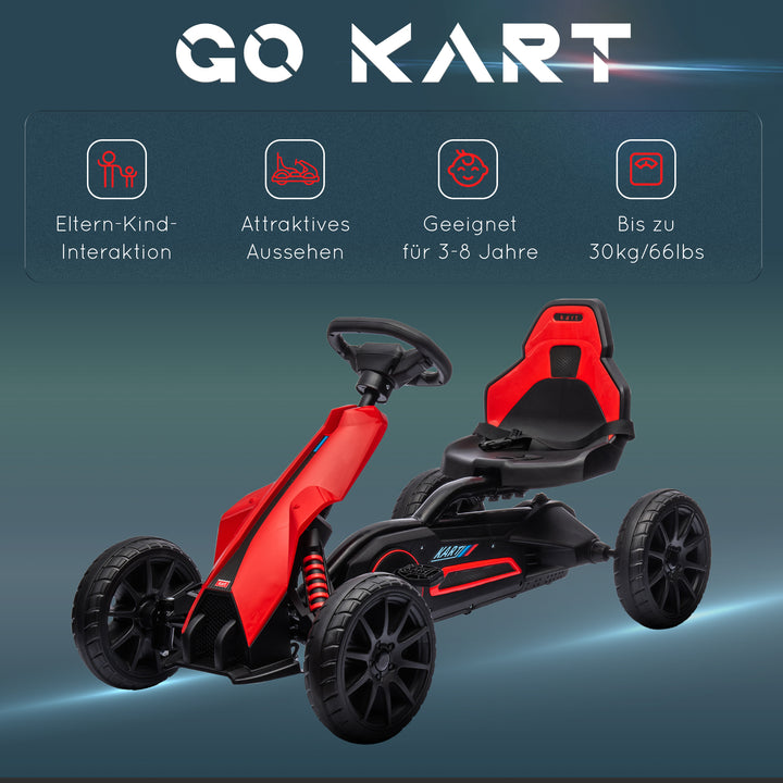 Gokart pedal gokart med bakgear og fremadgående gear, til børn i alderen 3 til 8 år, rød