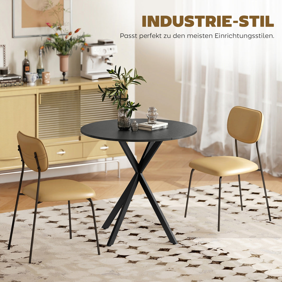 Rundt køkkenbord, 80 cm, kompakt bordplade, spånplade, metal, sort