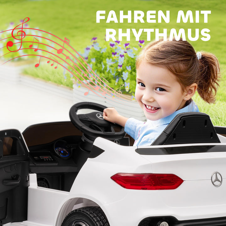 Elbil til børn, 12V børnebil med fjernbetjening, LED-lys, musik, 3 hastigheder, 3-6 år, hvid