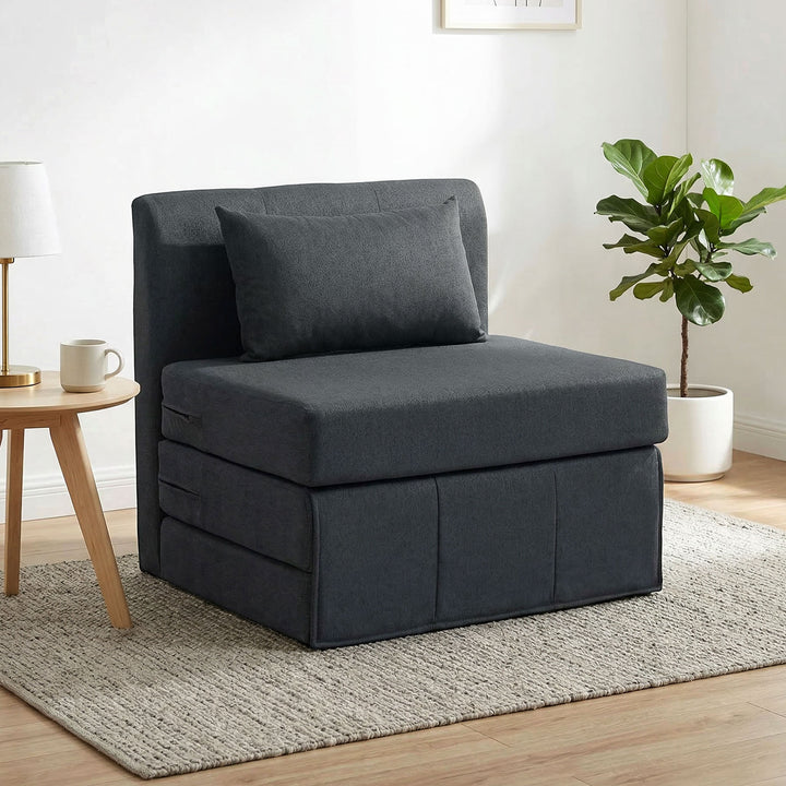 2-i-1 sovesofa, foldbar sovesofa med hørtekstur, polstret gæsteseng, klapstol, mørkegrå