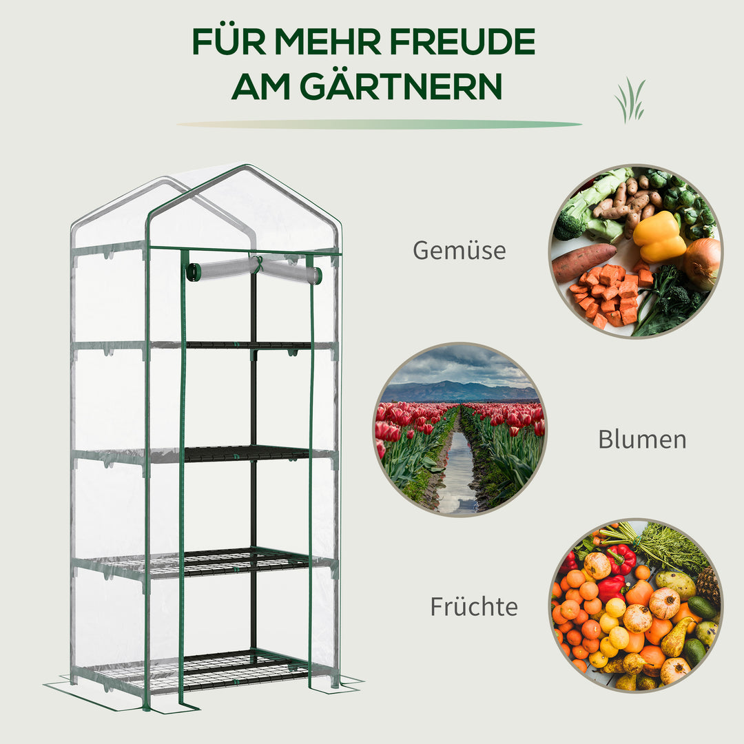 Foliedrivhus, drivhus, minidrivhus, plantehus, kold ramme, 4 hylder, 70 x 50 x 160 cm, transparent