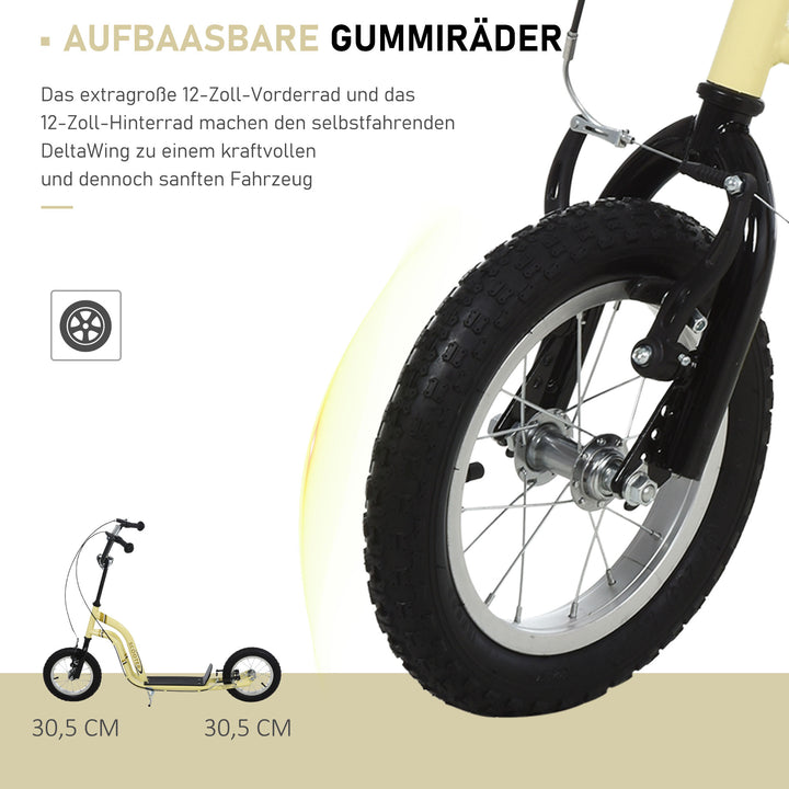 Børneløbehjul fra 5 år, løbehjul, city scooter, børne-sparkbræt med 12-tommer luftdæk, gummi, aluminium, beige, 120 x 58 x 85-95 cm