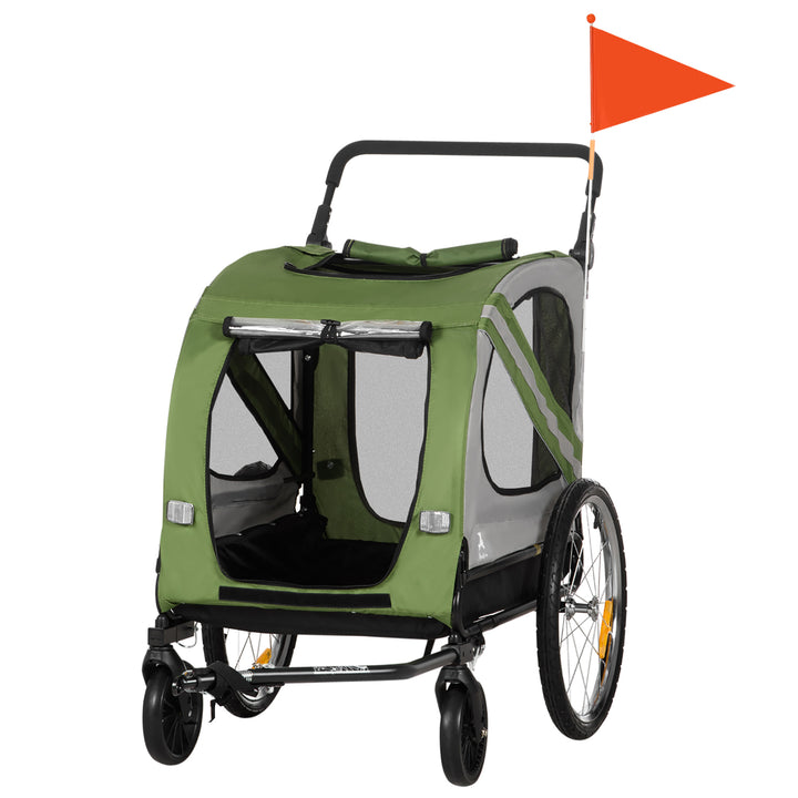 2-I-1 hundevogn, cykeltrailer til hunde, foldbar, vejrbestandig, til hunde op til 20 kg, grøn