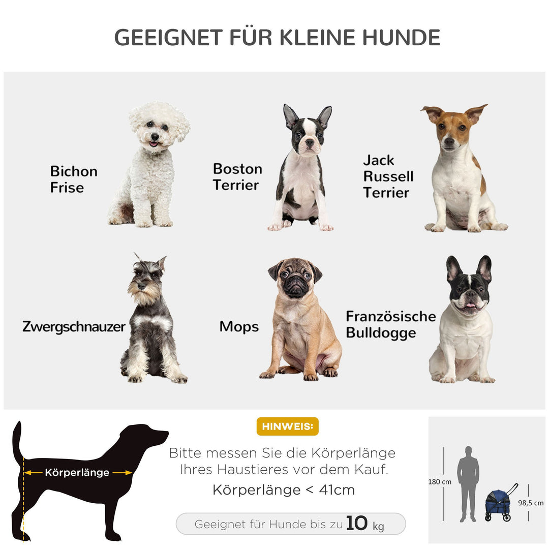 Hundevogn op til 10 kg sammenklappeligt regnslag, 2 sikkerhedssnore 81 x 68 x 98,5 cm mørkeblå