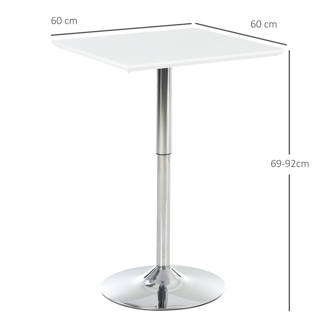 Barbord bistrobord pub højdejusterbart firkantet ståbord stål hvid 60 x 60 x 69-92 cm