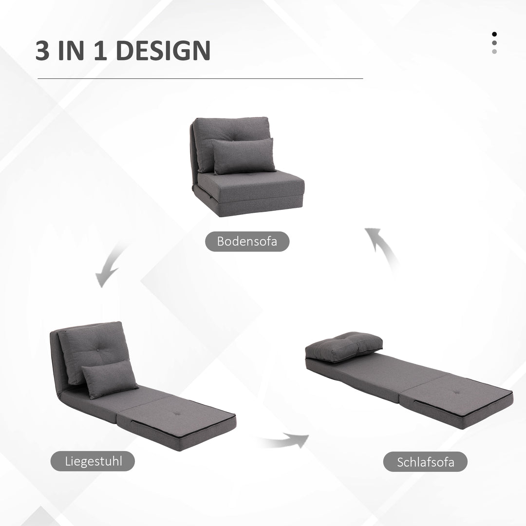 Gulvstol foldmadras liggeunderlag, 2-i-1 design, aftagelig pude, 60 x 80 x 56 cm, mørkegrå