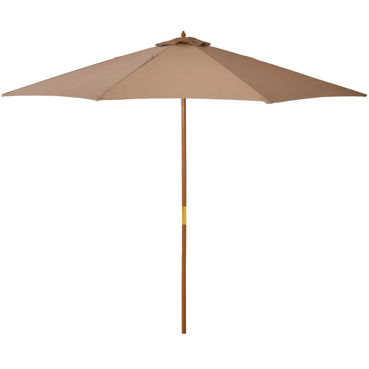 Parasol Ø 300 cm, parasol med UV-beskyttelse, træparasol til balkon, stabil strandparasol, markedsparasol, solbeskyttelse til strand, terrasse, have, khaki