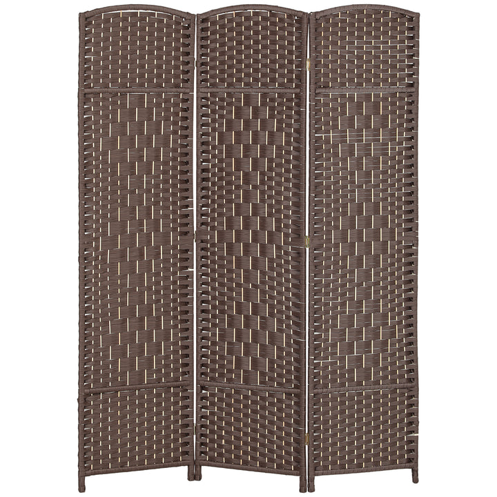 Rumdeler, 3-panels foldbar skillevæg, vævet mønster, fyrretræ, brun