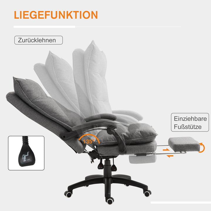 Massagekontorstol, skrivebordsstol med massagefunktion, højdejusterbar, ergonomisk drejestol, nylon, grå