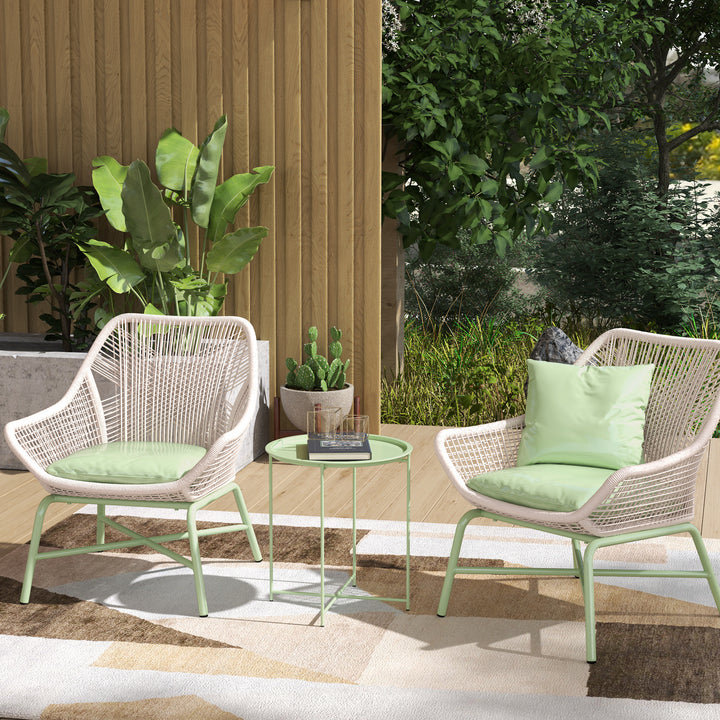 Havebord, rundt udendørs sidebord i stål med aftagelig bakke, foldbart design, terrassebord, grønt