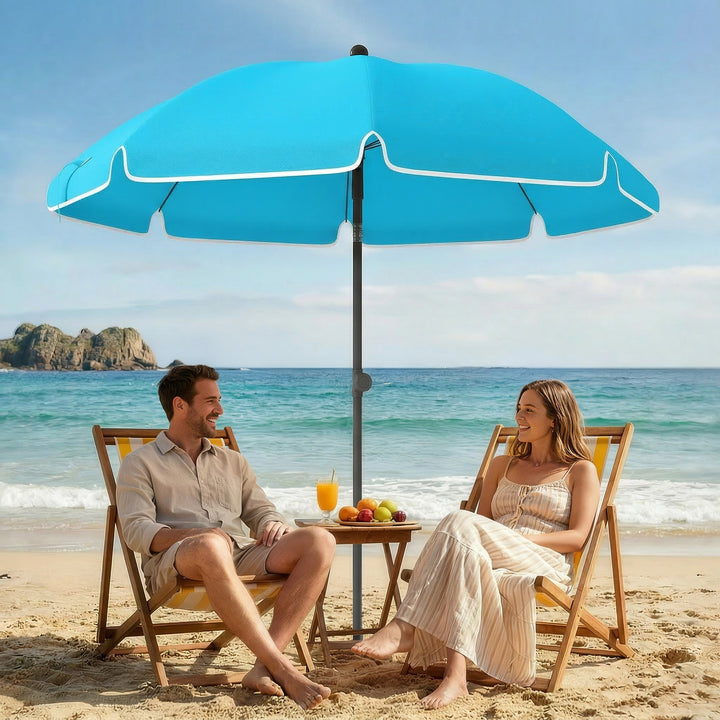 Strandparasol Ø150 cm, vandafvisende, foldbar, med sandanker, justerbar hældning, bæretaske, blå