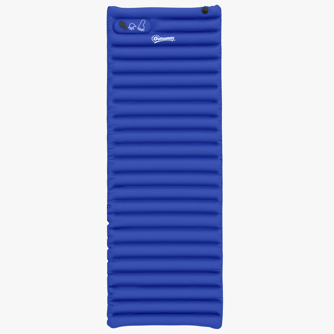 Campingluftmadras, inklusive pumpe, hurtig oppustning, robust, 195 x 70 x 10 cm, blå