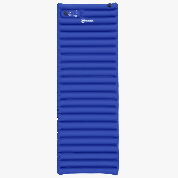 Campingluftmadras, inklusive pumpe, hurtig oppustning, robust, 195 x 70 x 10 cm, blå