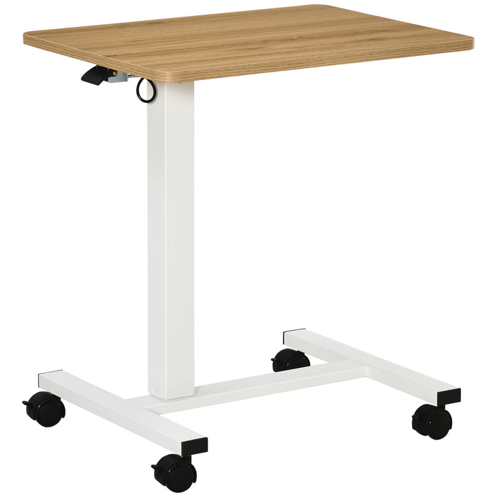 Hæve-sænkebord højdejusterbart inkl. 4 hjul c-form 65 cm x 48 cm x 70-110 cm natur + hvid
