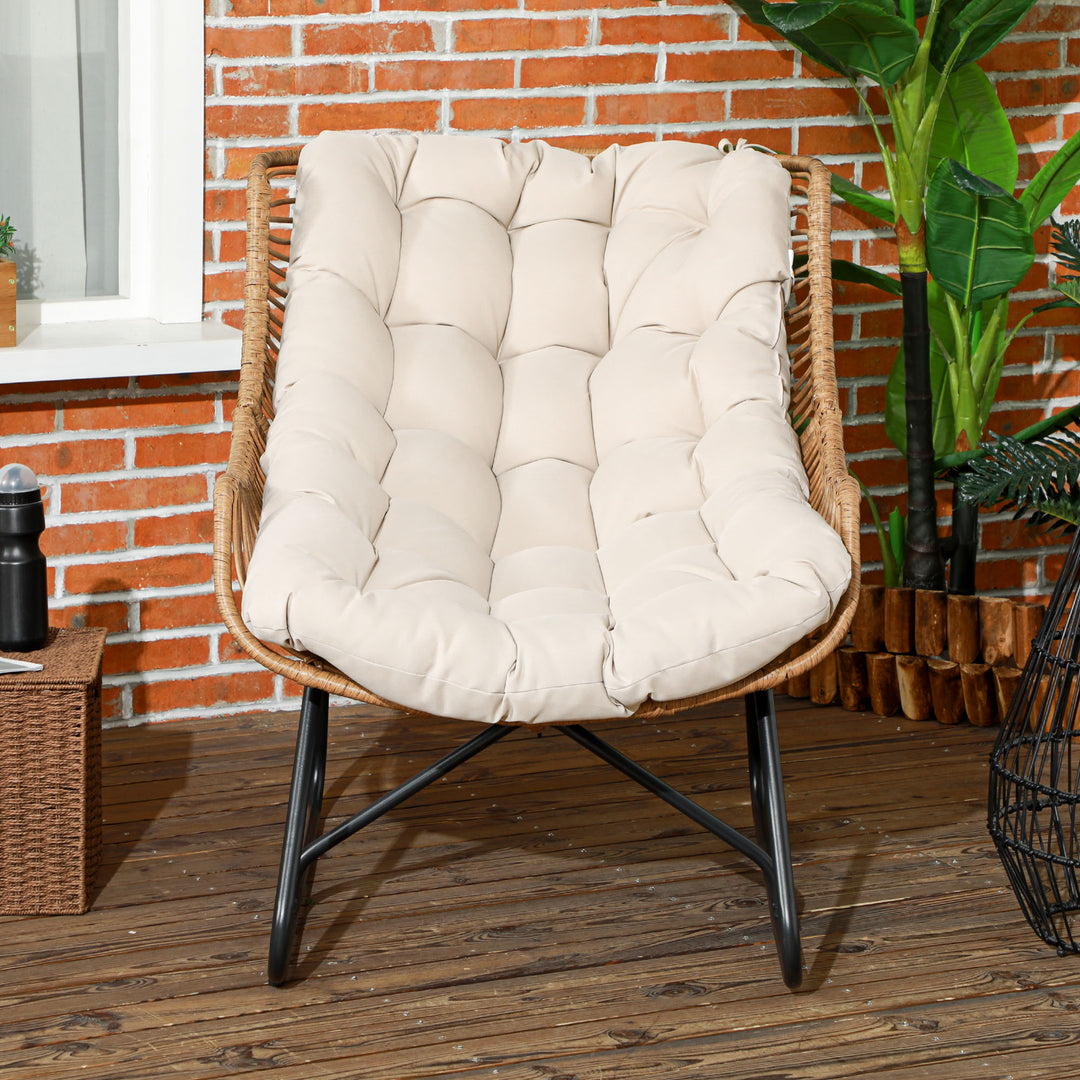 Havestue, rattan-look, udendørs lænestol, med hynde, metalstel, 75x101x90 cm, natur/khaki/sort