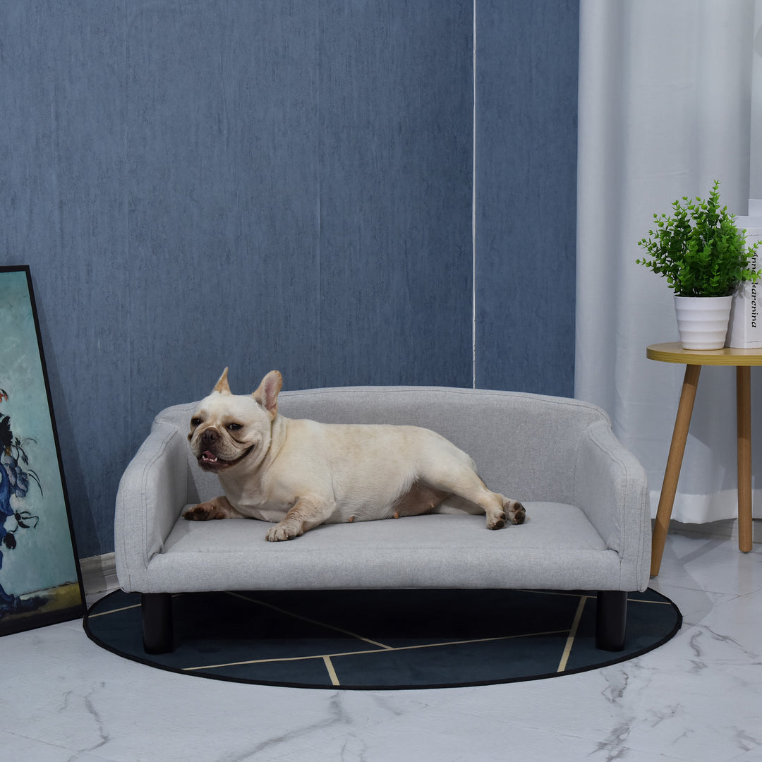 Hundesofa med blødt betræk kæledyrssofa med træben hundeseng 82 x 54 x 36 cm