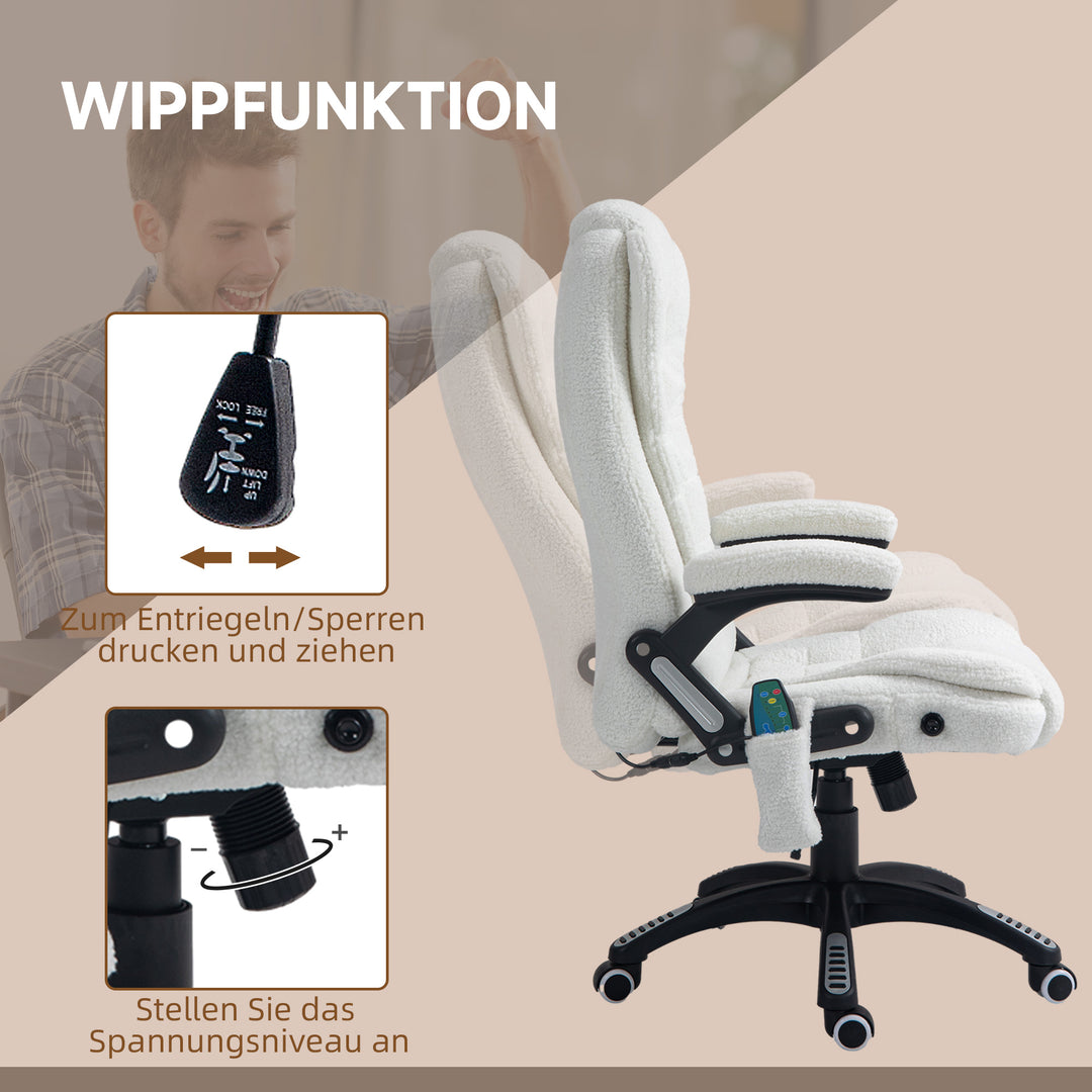 Kontorstol massagefunktion massage kontorstol, massagefunktion, højdejusterbar, 67 x 74 x 107-116 cm, hvid