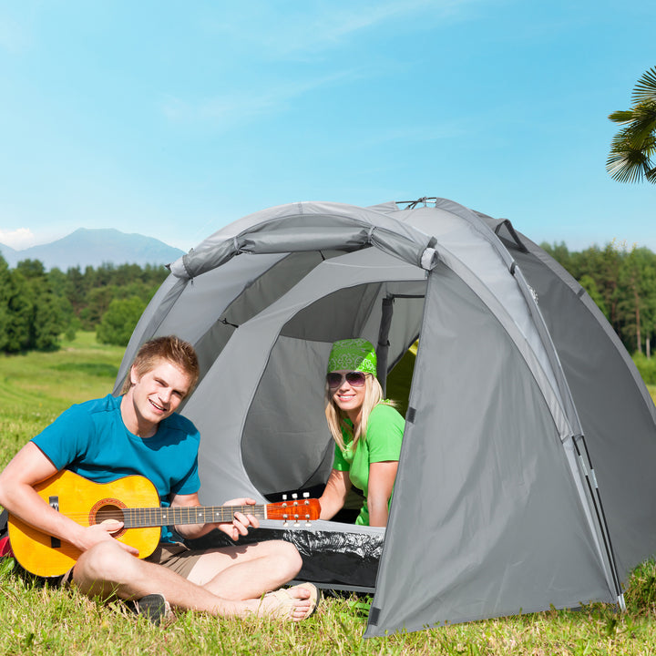 Campingtelt til 2-3 personer, glasfiberdør med lynlås, netvindue, inklusive bæretaske, kuppeltelt, 190t syntetisk læder, 2000 mm glasfiber, grå