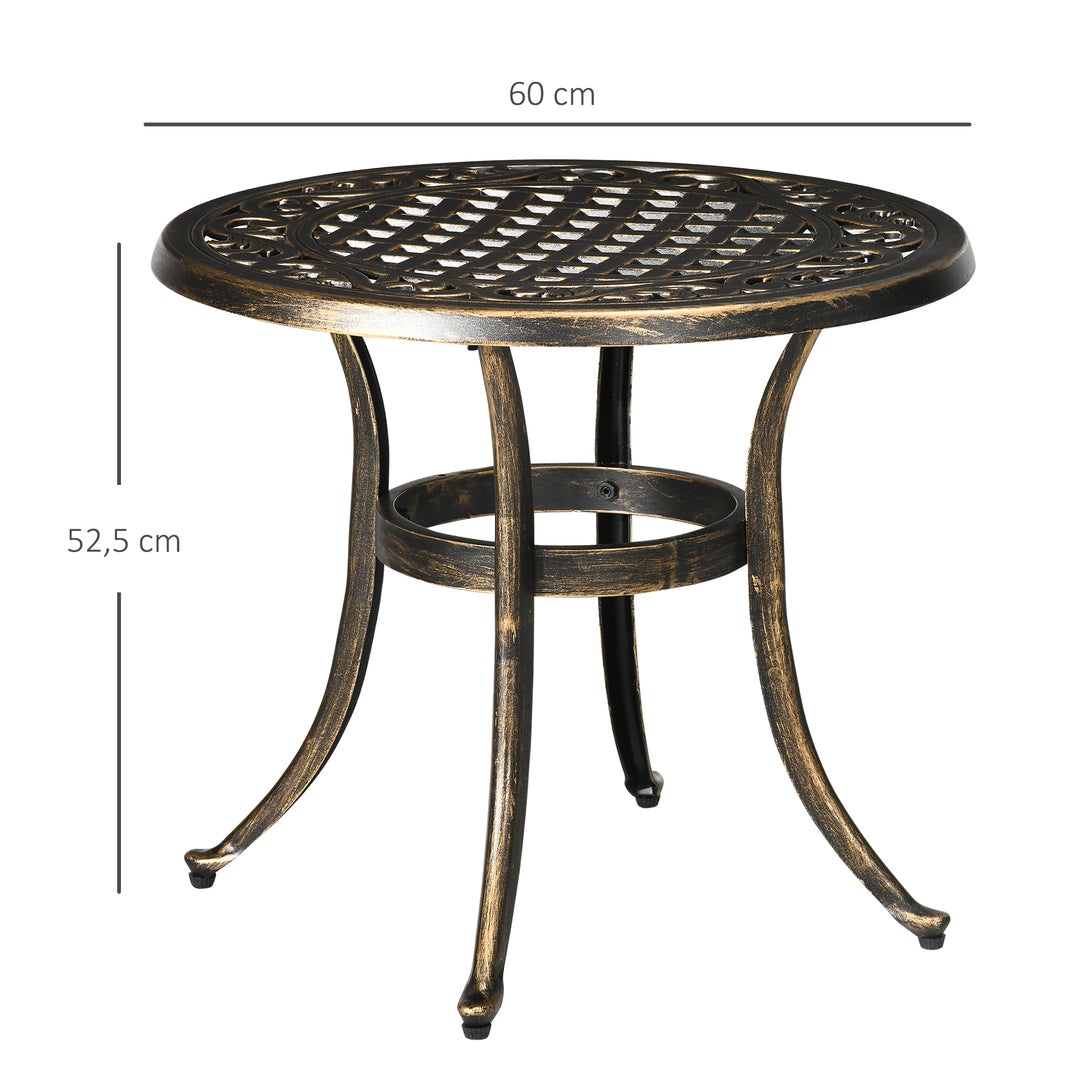 Sidebord til haven, vejrbestandigt havebord med støbt aluminiumsstel, lasteevne ca. 60 kg, Ø60x52,5H cm