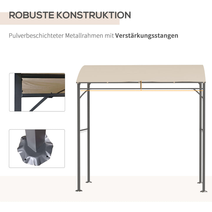 Grillpavillon, grillbaldakin, regnslag, kroge til redskaber, stålramme, beige+sort, 215 x 150 x 182/220 cm