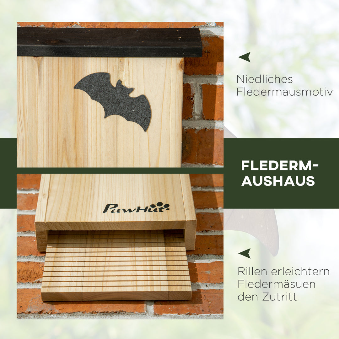 Sæt med 3 flagermushuse, vejrbestandige, op til 3 flagermus pr. hus, behandlet fyrretræ, natur + sort