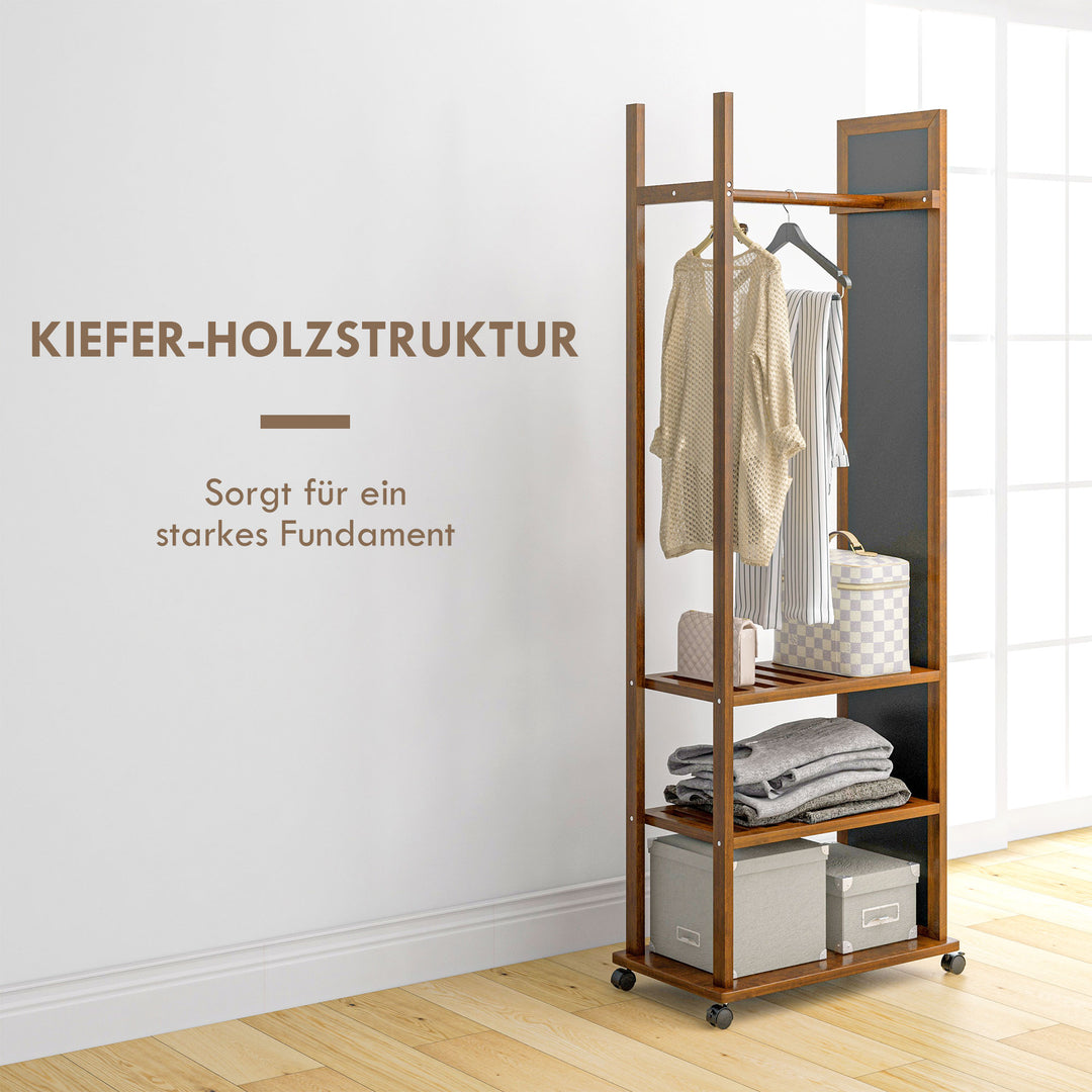 2-I-1 spejlgarderobe i fuld længde, 1 garderobestang, 3 hylder, 35,8 x 59,8 x 170 cm, naturfarvet