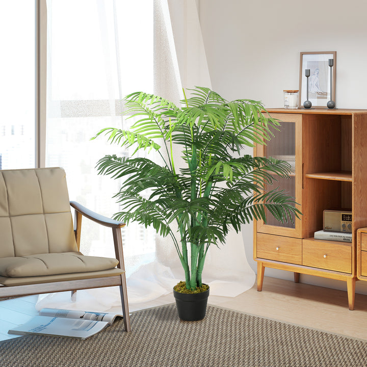 Kunstig palme, 125 cm høj, kunstig plante med 18 palmeblade i en potte til stue eller altan
