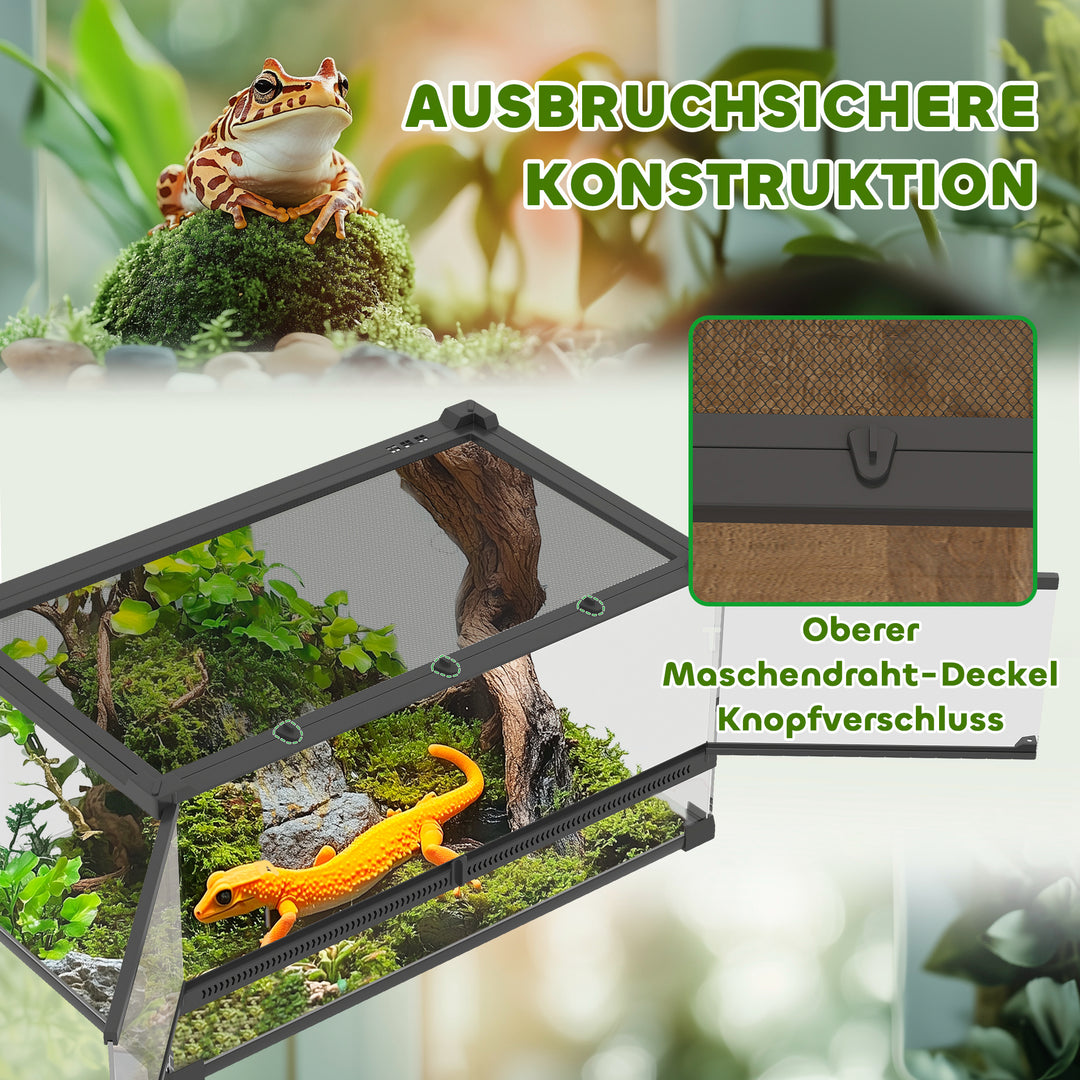 Glas krybdyrterrarium med hævet og vandtæt bund og knaplås