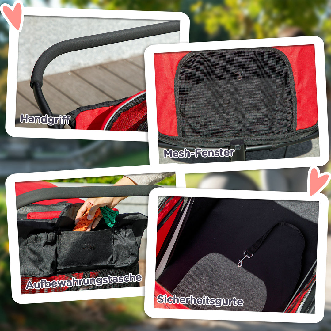 Hundevogn, foldbar, med liggehynde, stålramme, rød/sort