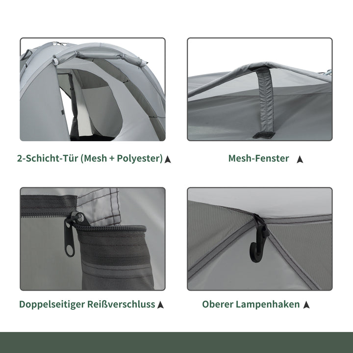 Campingtelt til 2-3 personer, glasfiberdør med lynlås, netvindue, inklusive bæretaske, kuppeltelt, 190t syntetisk læder, 2000 mm glasfiber, grå