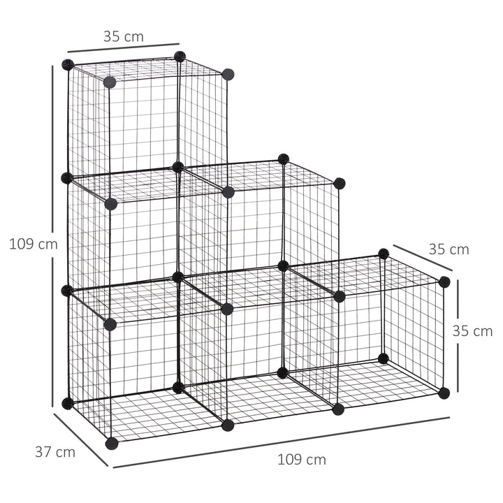 Metalkubehylde, justerbart kubeskab til tøj, bøger, legetøj, fleksibel, 109l x 37b x 109h cm, sort
