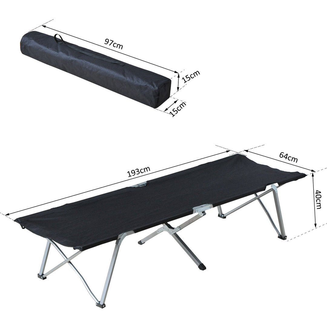 Campingseng, sammenklappelig seng, liggestol med taske, 193 x 64 x 40 cm (sort)