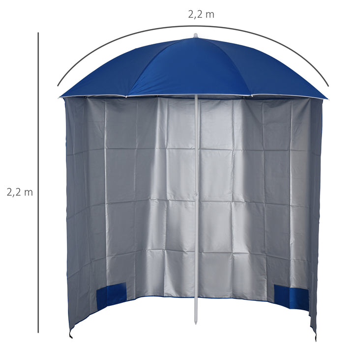 Strandparasol med sidepanel, polyester, blå, 2,2 x H2,2m
