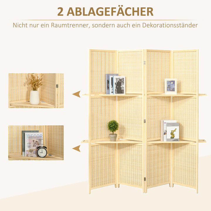 Bambus rumdeler med 2 hylder, foldbar, fodpuder, naturfarvet