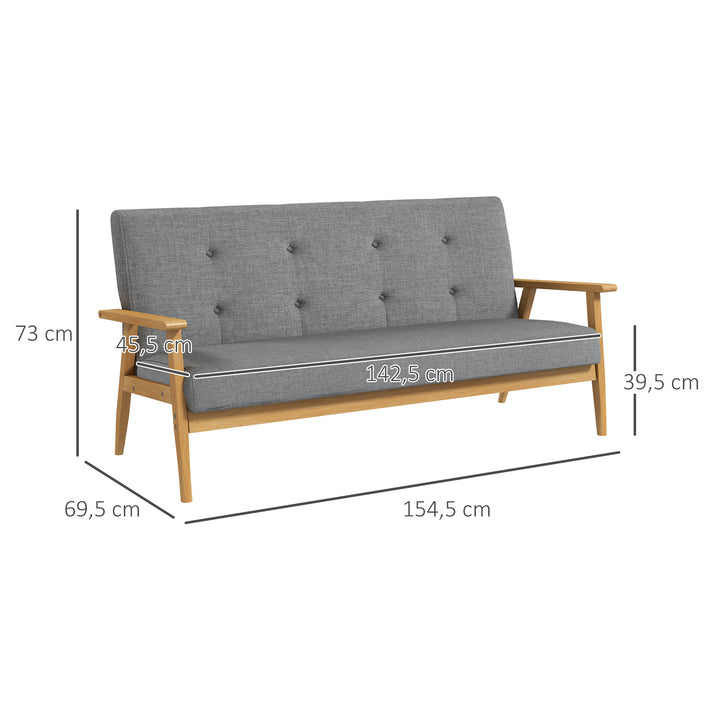 Tre-personers polstret sofa, gummitræ, 154,5 x 69,5 x 73 cm, grå