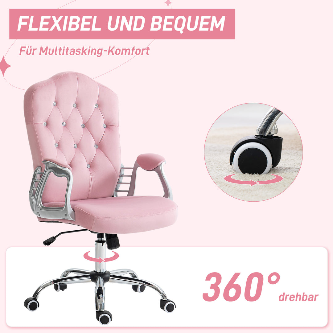 Kontorstol, lænestol med ryglæn, højdejusterbar, fløjlslook, op til 120 kg, pink