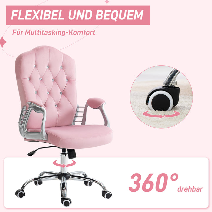 Kontorstol, lænestol med ryglæn, højdejusterbar, fløjlslook, op til 120 kg, pink
