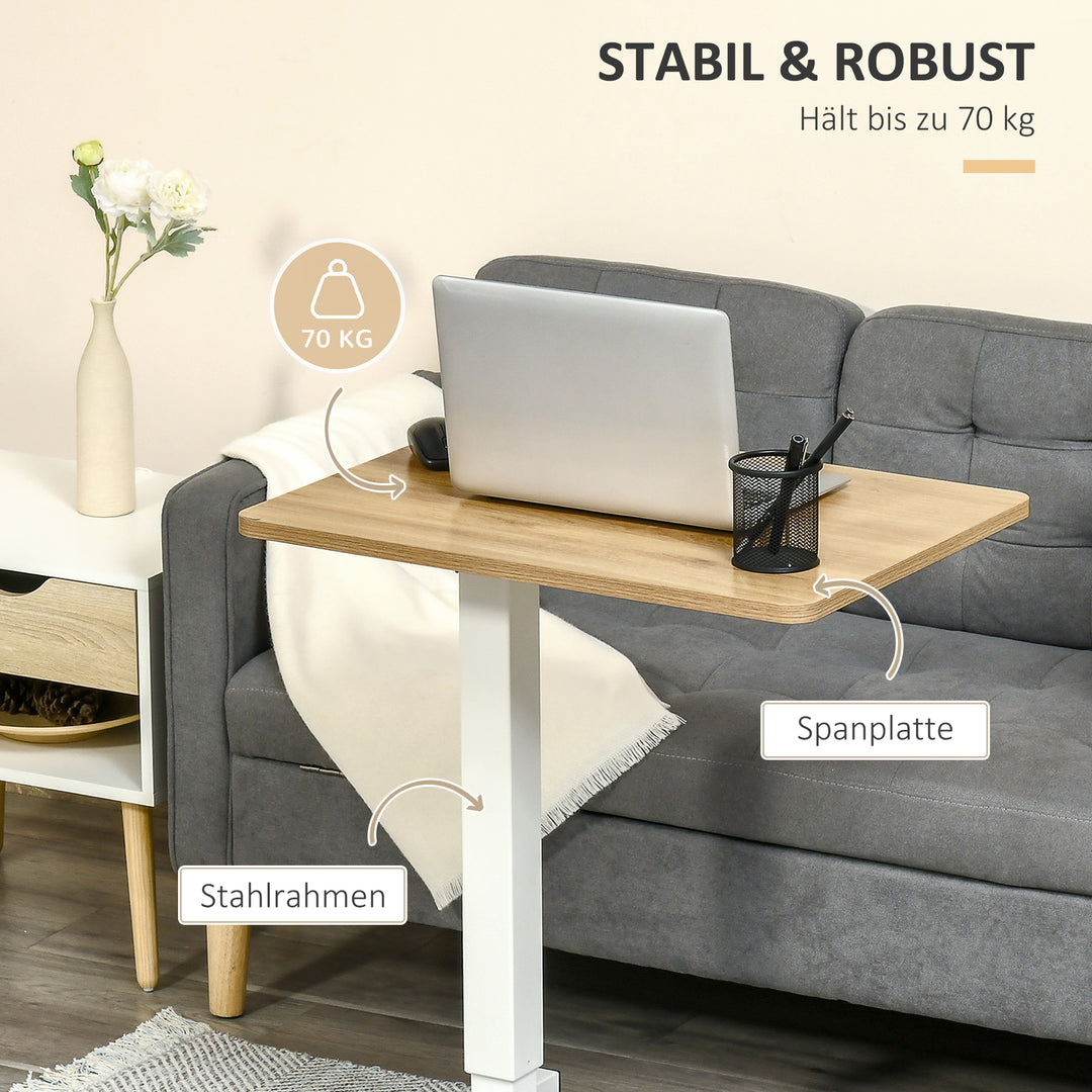 Hæve-sænkebord højdejusterbart inkl. 4 hjul c-form 65 cm x 48 cm x 70-110 cm natur + hvid