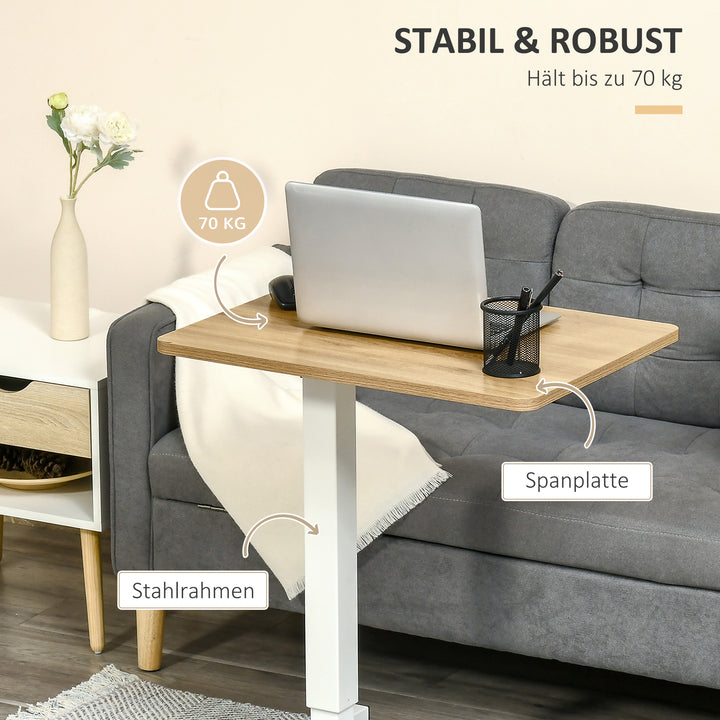 Hæve-sænkebord højdejusterbart inkl. 4 hjul c-form 65 cm x 48 cm x 70-110 cm natur + hvid