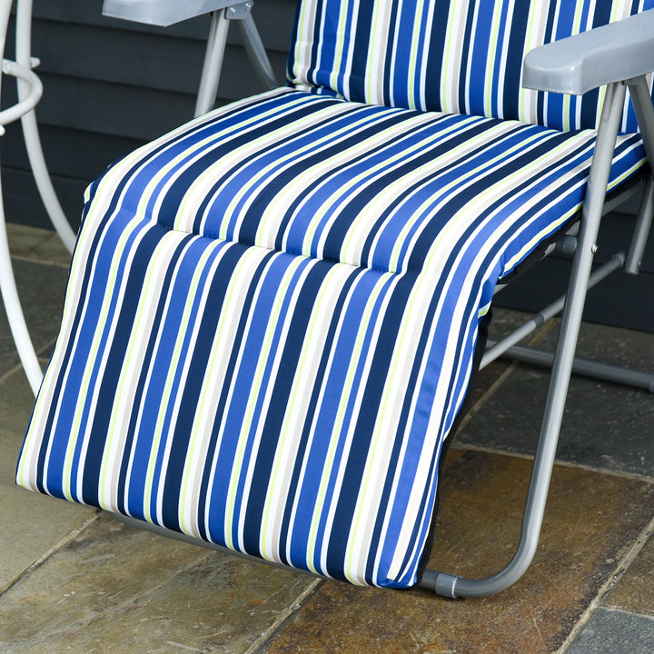 Sæt med 2 foldbare liggestole med hynder, justerbar ryglæn med 5 positioner, havestol, havemøbelsæt, stål, polyester, blå, 60 x 75 x 65-102 cm