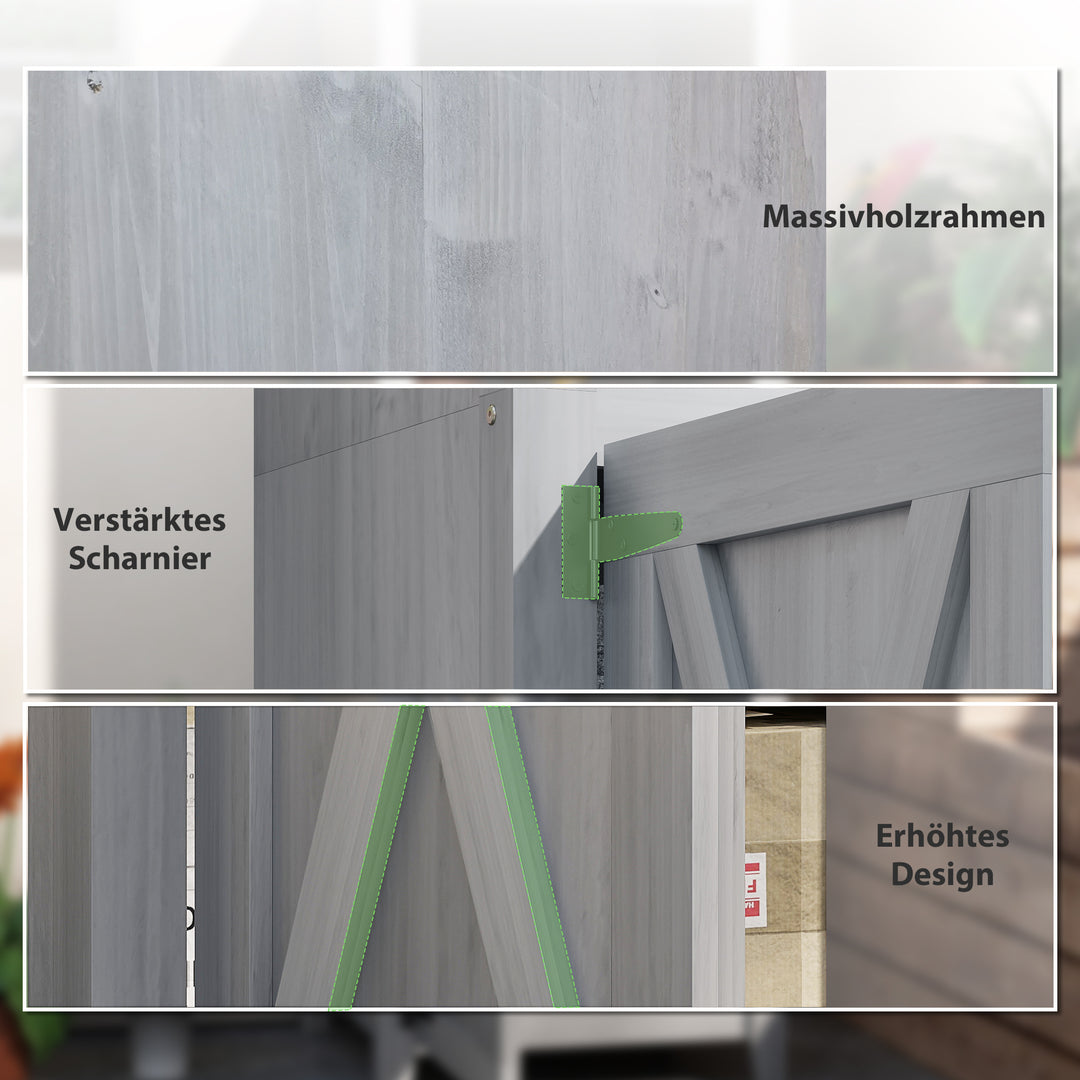 Haveskur med ladeport, justerbare hylder, slankt design, fyrretræ, lysegrå