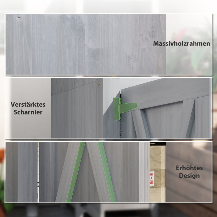 Haveskur med ladeport, justerbare hylder, slankt design, fyrretræ, lysegrå