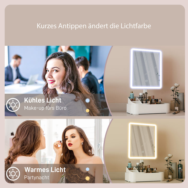Genopladeligt LED makeupspejl med lys, 180° drejeligt, med 2 lysindstillinger, hvid