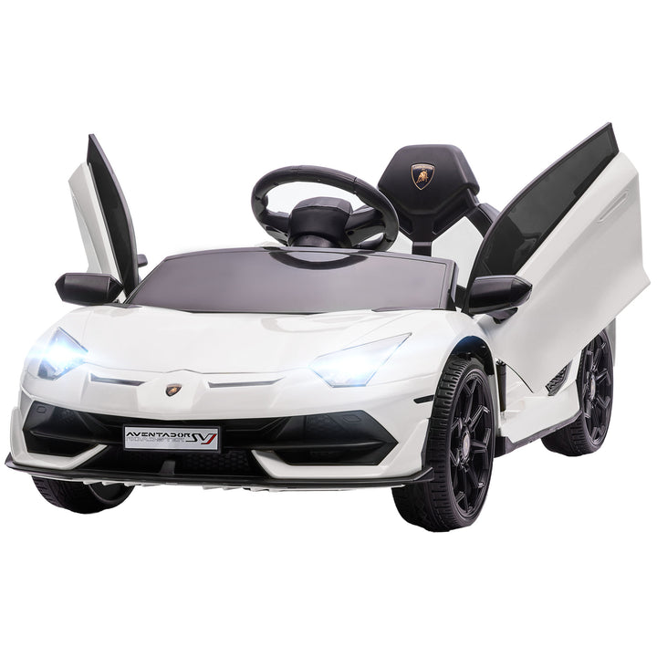 Elektrisk børnebil, licenseret lamborghini aventador, mågevingedøre, musik, horn, til 3-5 år, hvid