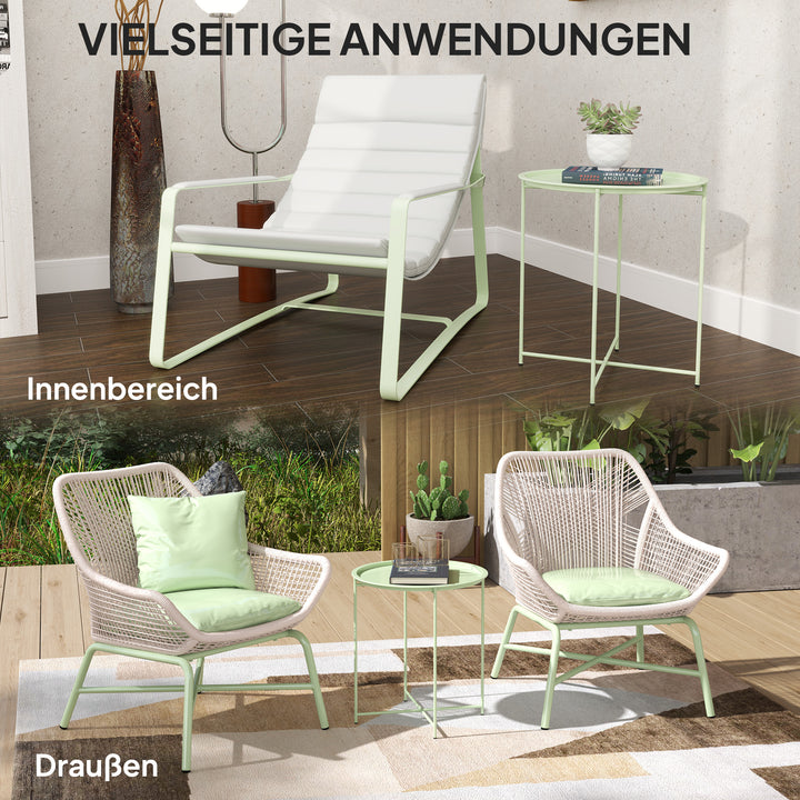 Havebord, rundt udendørs sidebord i stål med aftagelig bakke, foldbart design, terrassebord, grønt