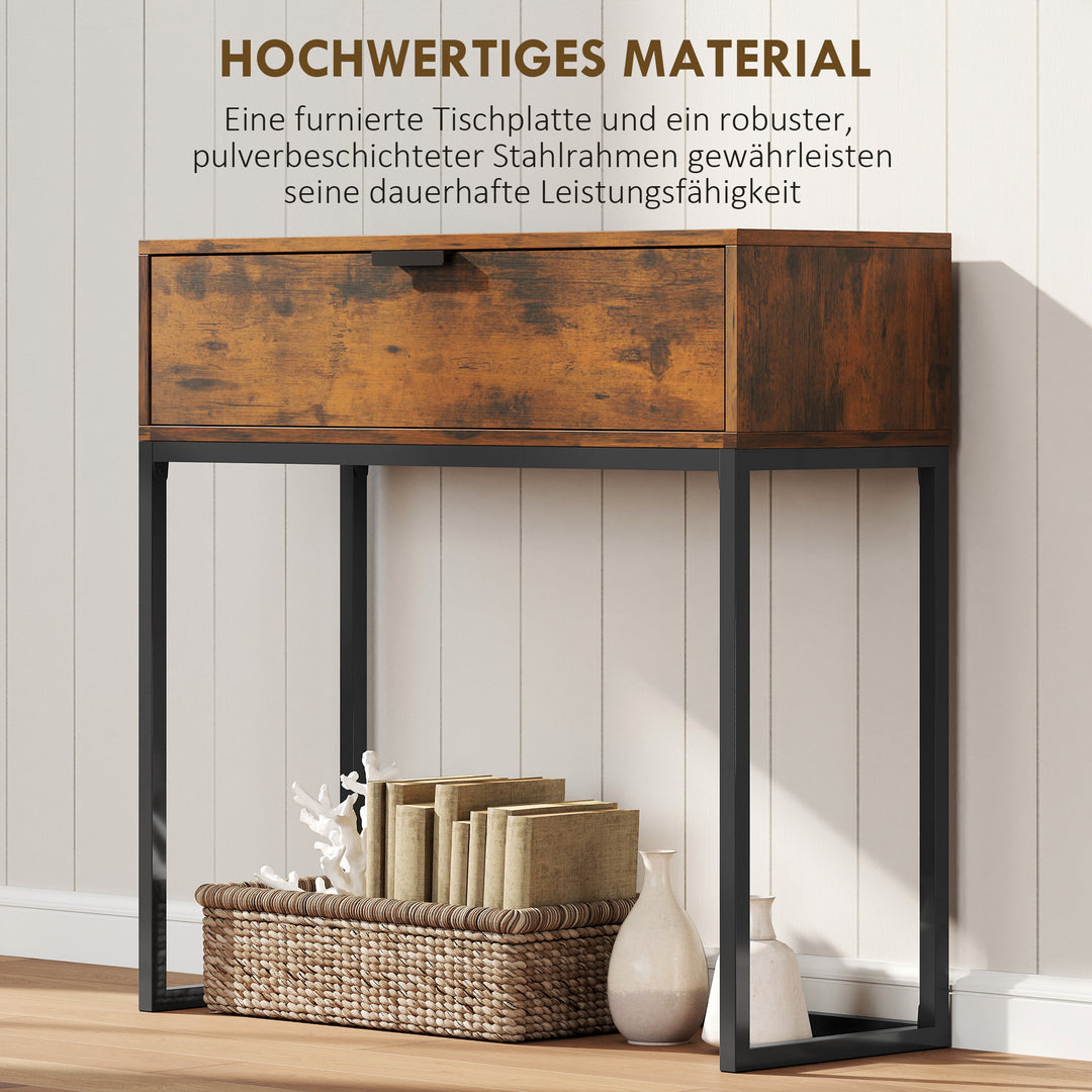 Konsolbord, entrebord med skuffe, industrielt design, til entre eller stue, 80x30x76 cm, sort