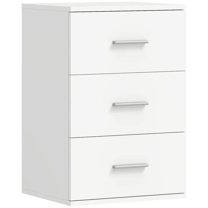 Natbord med 3 skuffer, sidebord til soveværelse, MDF, hvid
