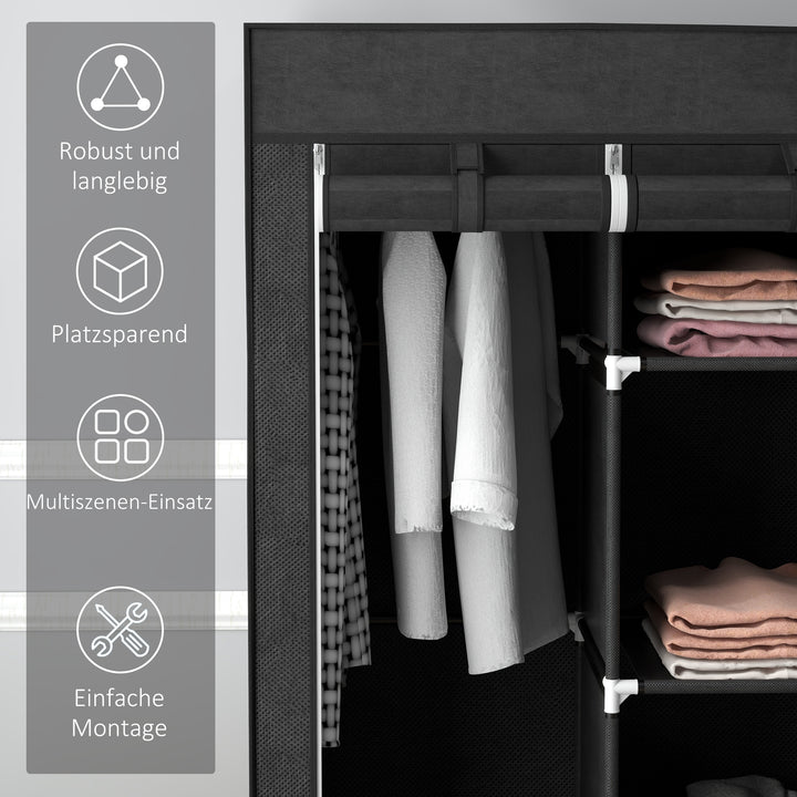 Stofgarderobe lavet af non-woven materiale, sammenklappelig garderobe, inklusive 3 skuffer, 125 cm x 43 cm x 162,5 cm, sort