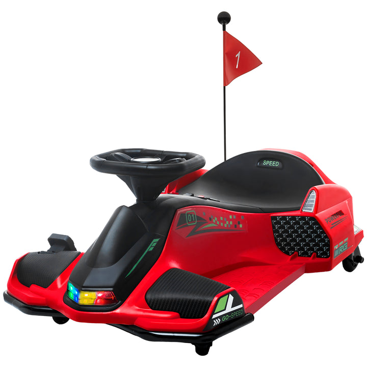 Elektrisk gokart til børn, gummihjul, 3-8 km/t, med lys og musikfunktion, rød